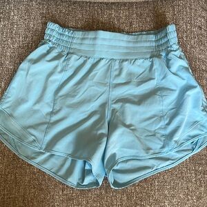 Lululemon Hotty Hot High Rise Lined 4” Shorts -color blue chill